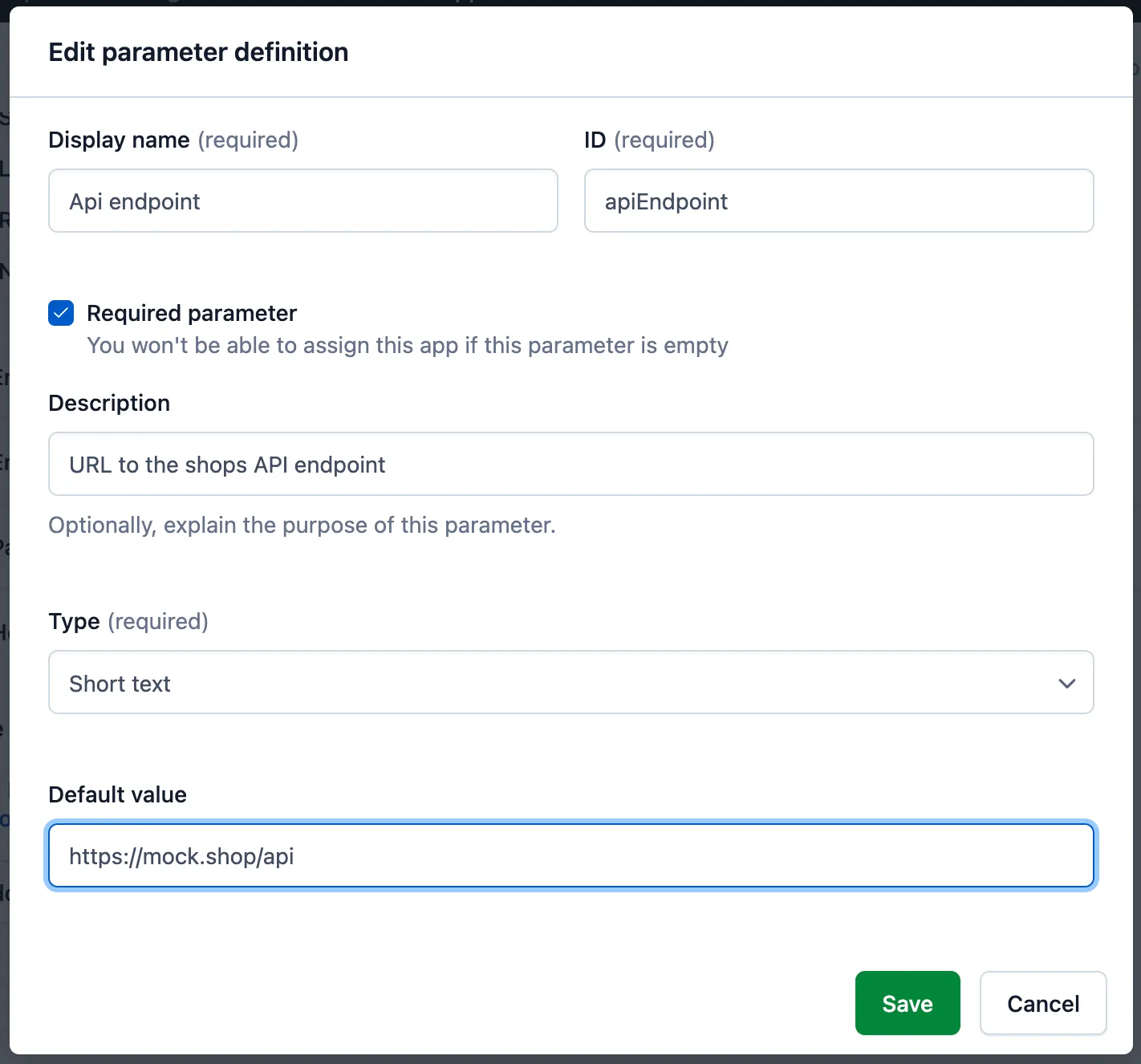 App Settings - Instance Parameter settings