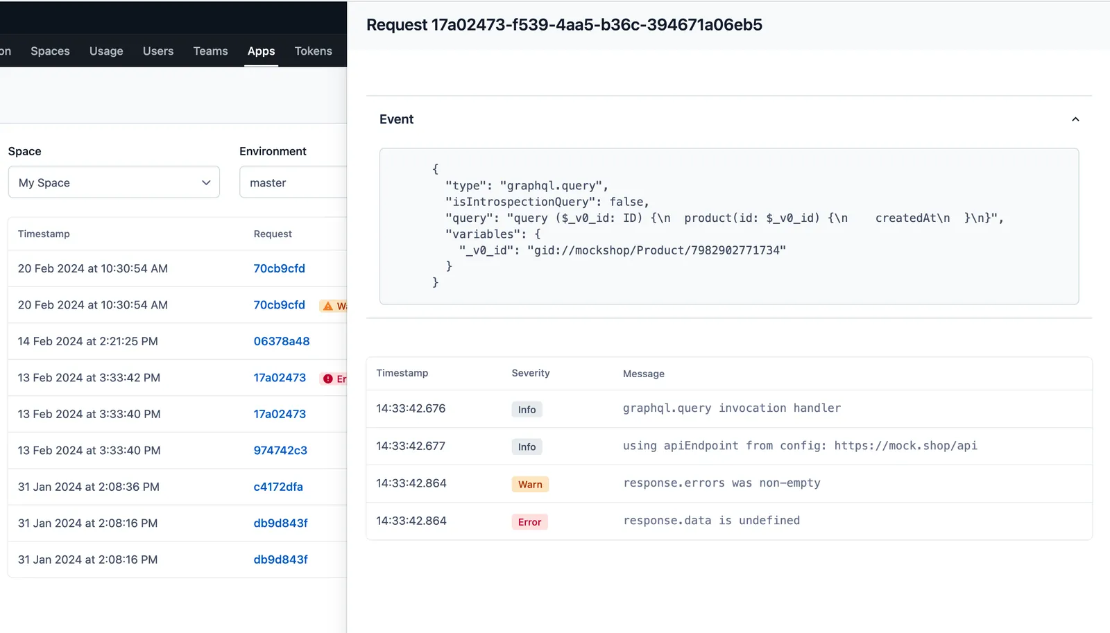 Function execution logs