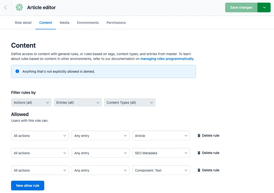 Editor role that can only access the Article page type