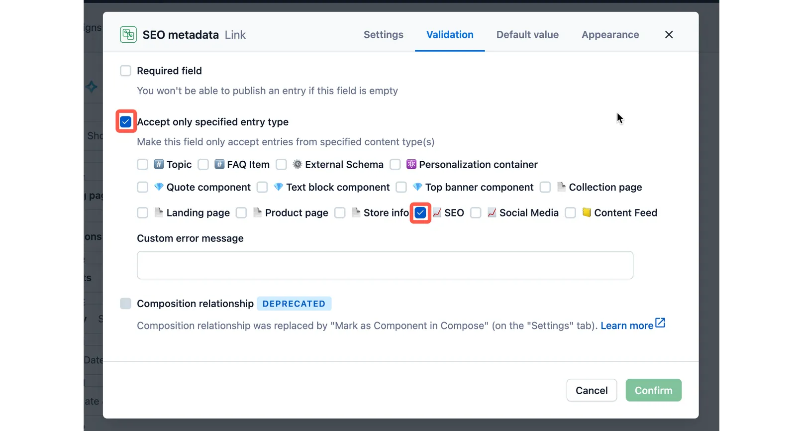 Reference field validation for linking to pages in Compose