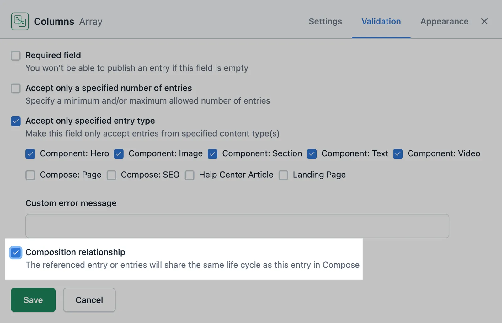 Compose composition relationship