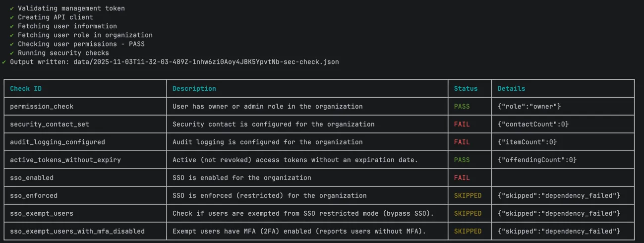 The security check output