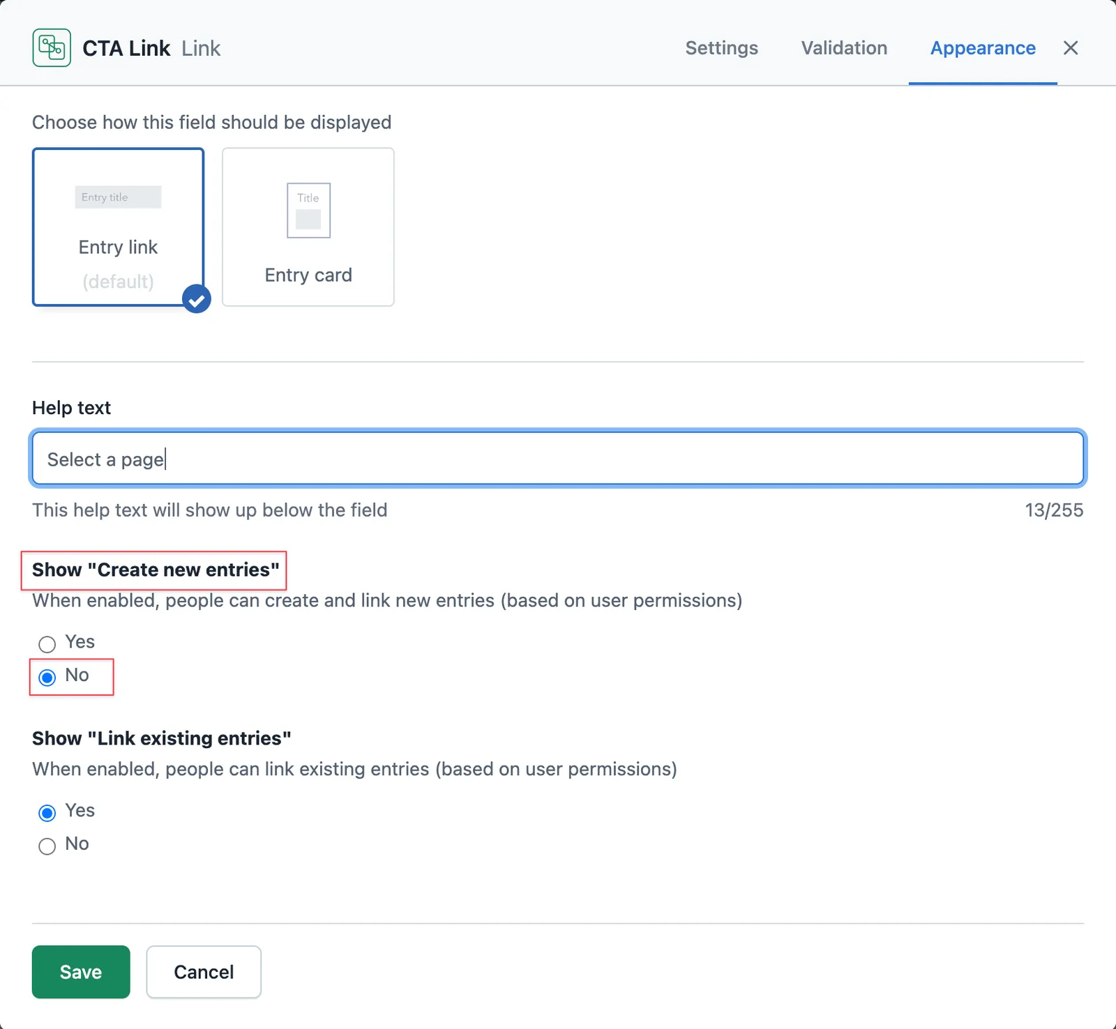 Compose page reference appearance