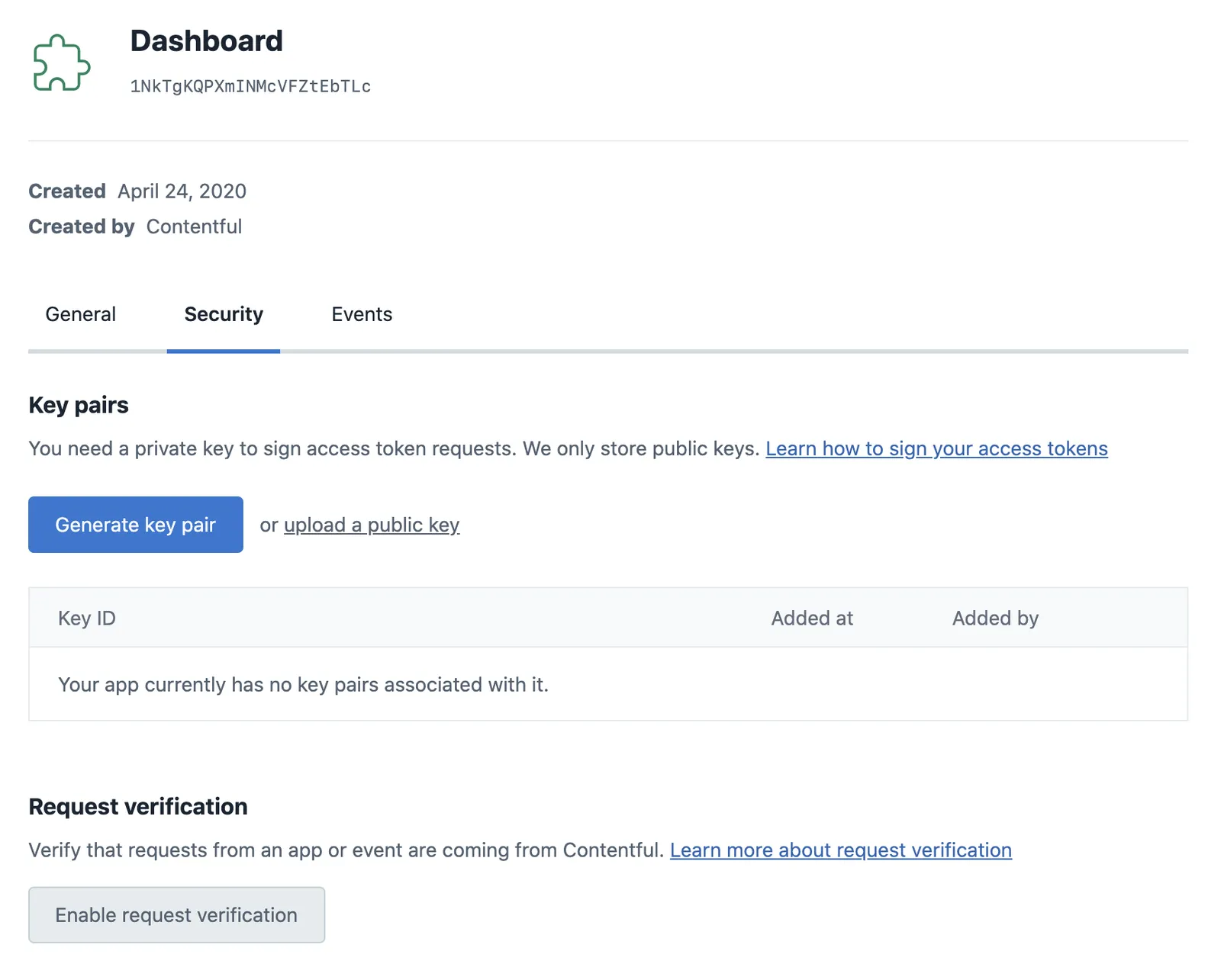 App definition security tab