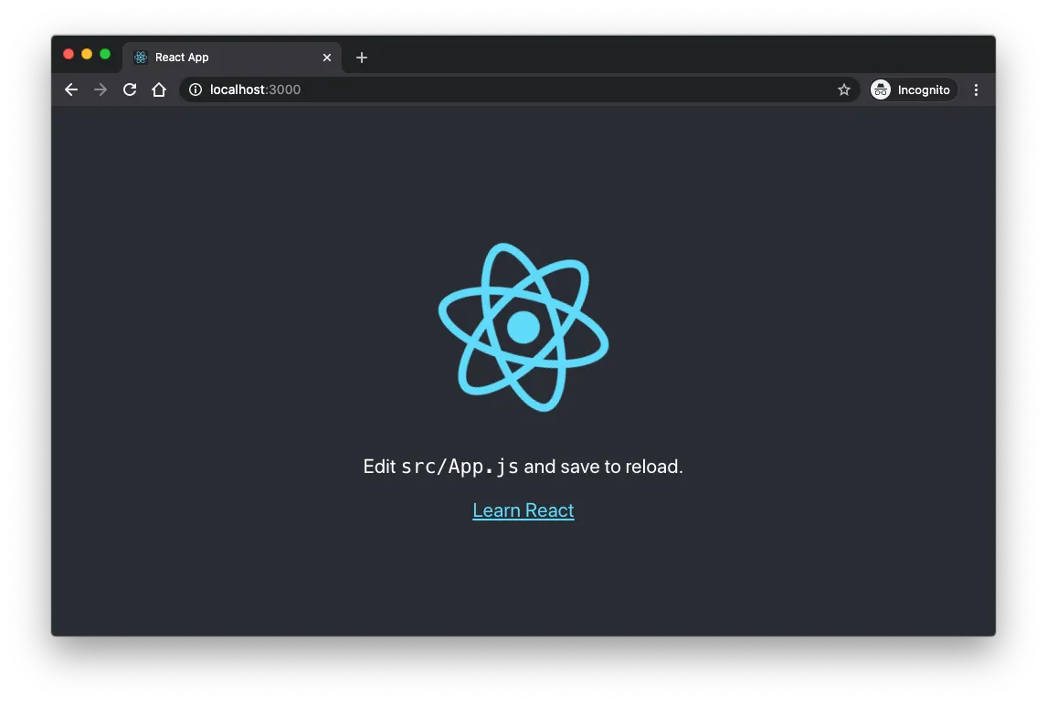 create-react-app starting screen