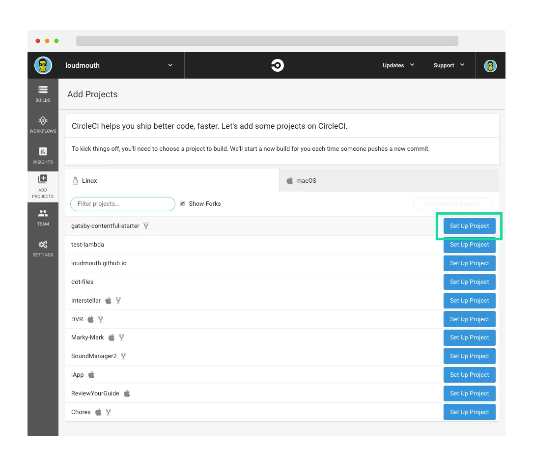 Setup circle project