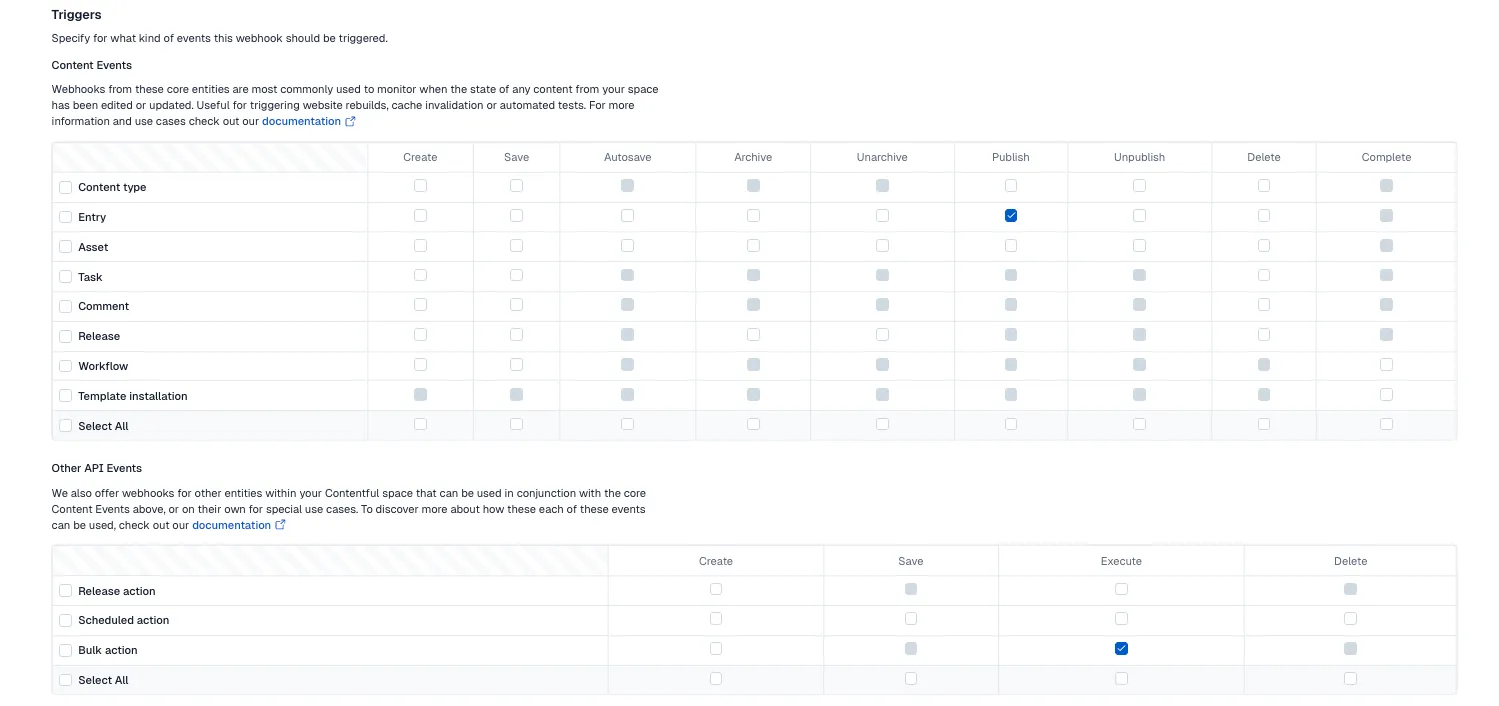 Configure triggering events