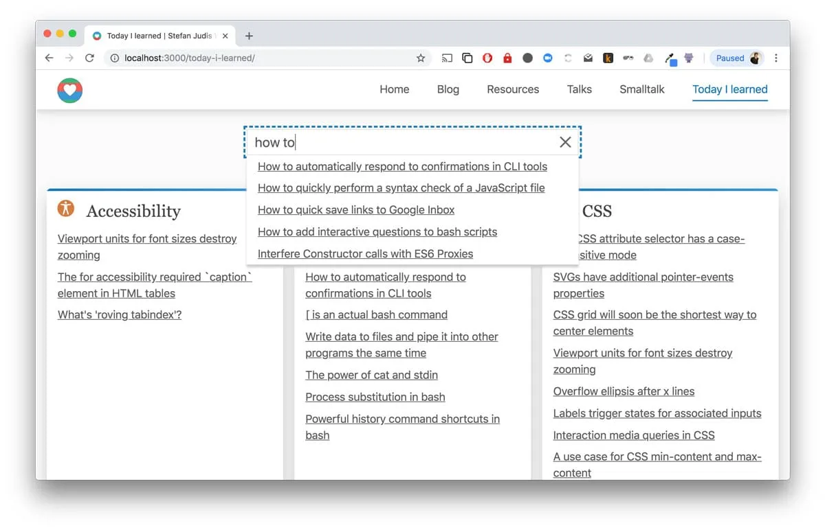 Algolia search widget showing result