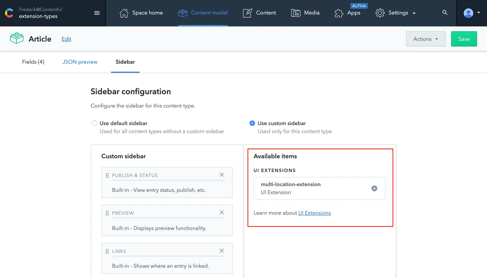 Sidebar extensions assign